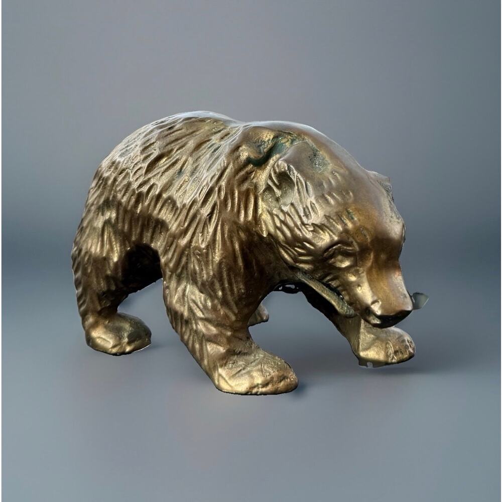 Vintage Solid Brass Bear Figurine Heavy Cast Wildlife Cabin Lodge Decor 5.5” - Picture 2 of 9
